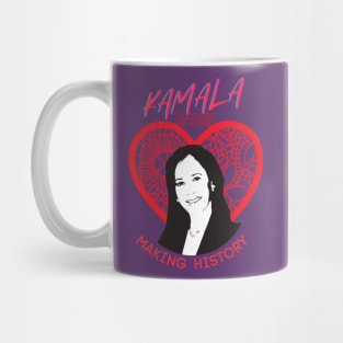 Kamala Harris Making History (red lace heart) Mug